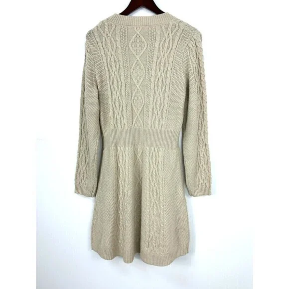 New Lucky Brand Womens Size XL Peyote Beige Cable Knit Chunky Sweater Dress N4 - Picture 5 of 12